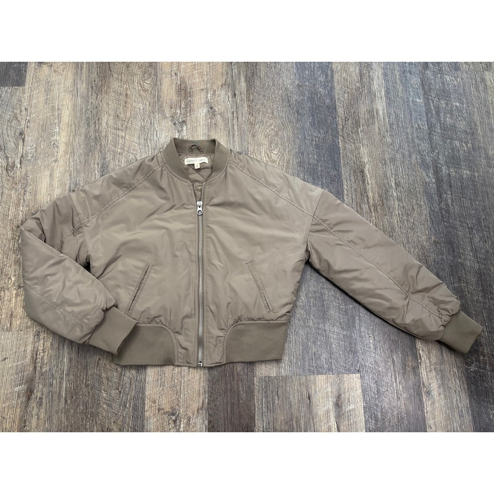 Happily Grey Womens Quilted Bomber Jacket Taupe Brown Zip Up V13836 Small